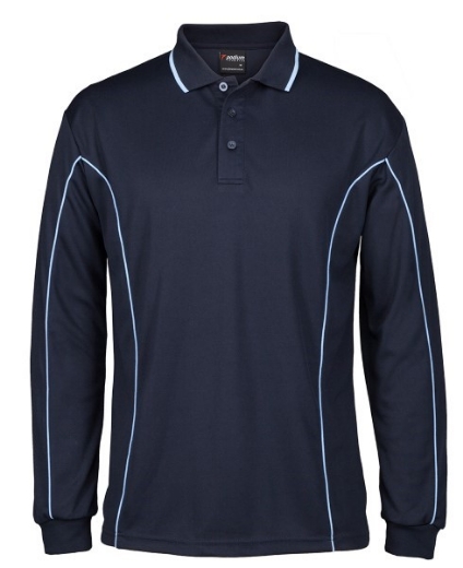 Picture of Podium Mens Piping Polo Shirt 100% Polyester Pique Knit Long Sleeve
